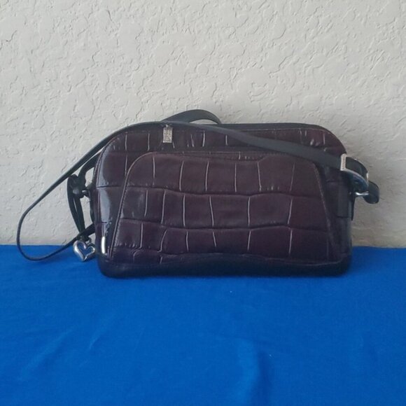 VTG Brighton Burgundy leather crocodile embossed shoulder bag - Picture 1 of 11